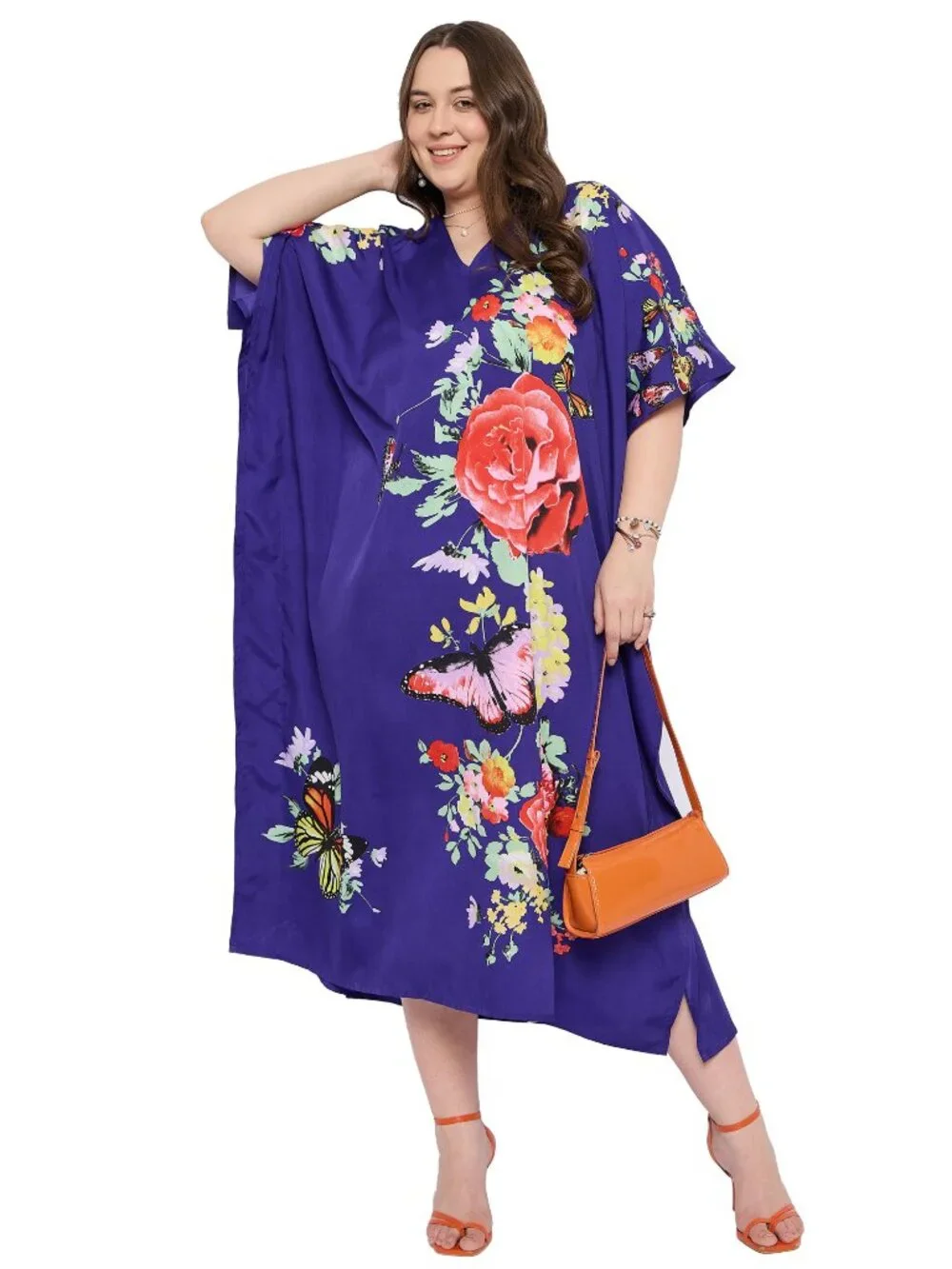 Gypsie Blu Women Floral Printed Caftan Dress Plus Size Maxi Moo Moos Dresses - Picture 6 of 7